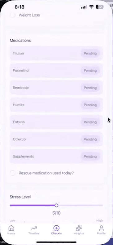 The medication portion of Virgil's daily check-in form.