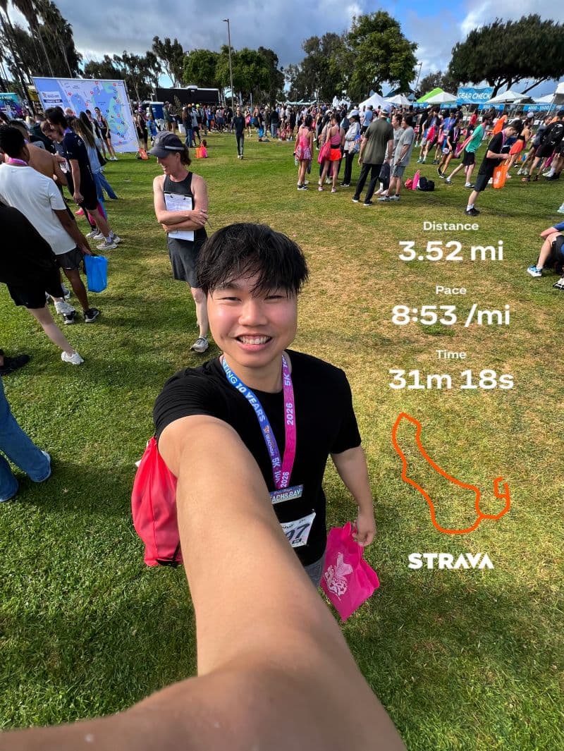 Beach and Bay race photo with a 31:18 finish and 8:53 pace