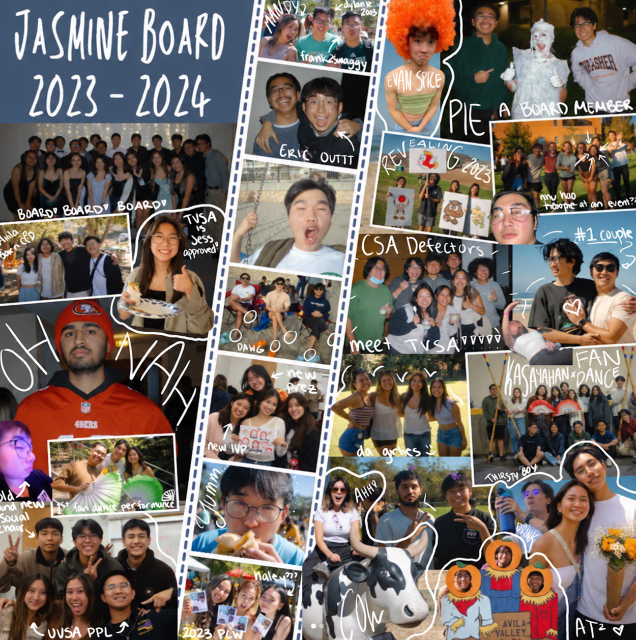 TVSA Jasmine board 2023–2024 scrapbook collage of club events and members
